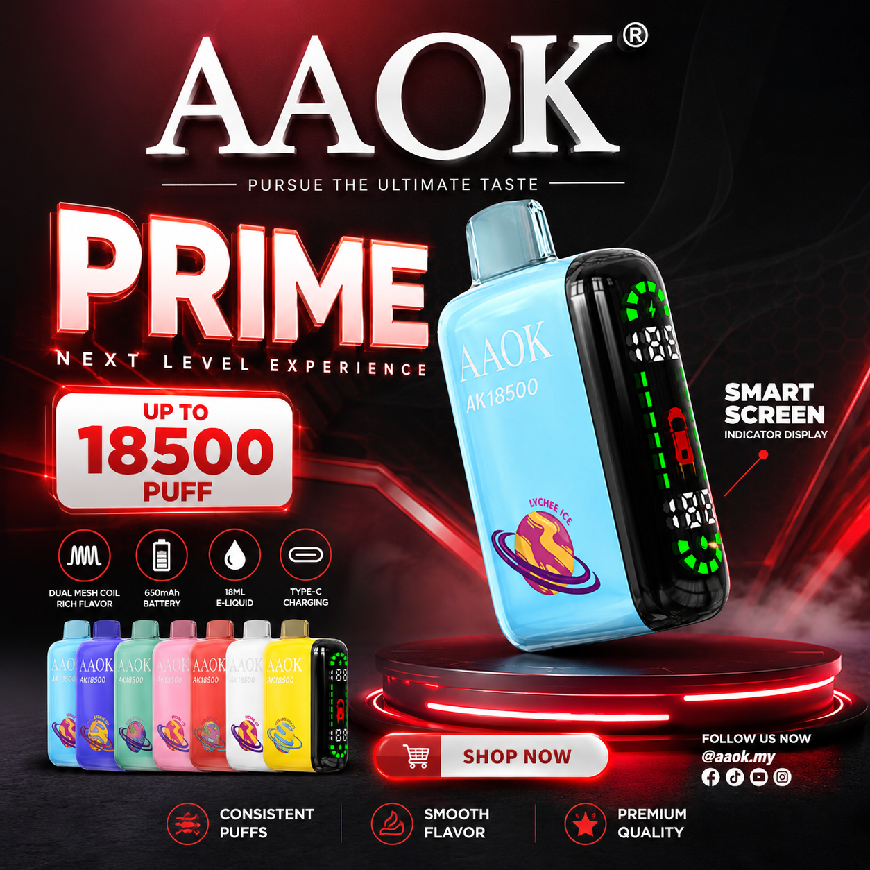 18500 full AAOK Prime 18500 Puffs Disposable